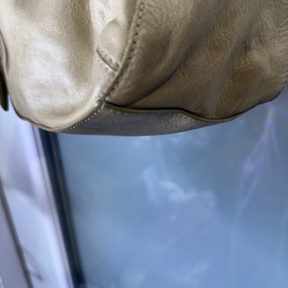 Cole Haan Metallic Beige Leather Drawstring Shoulder Bag - Picture 4 of 14